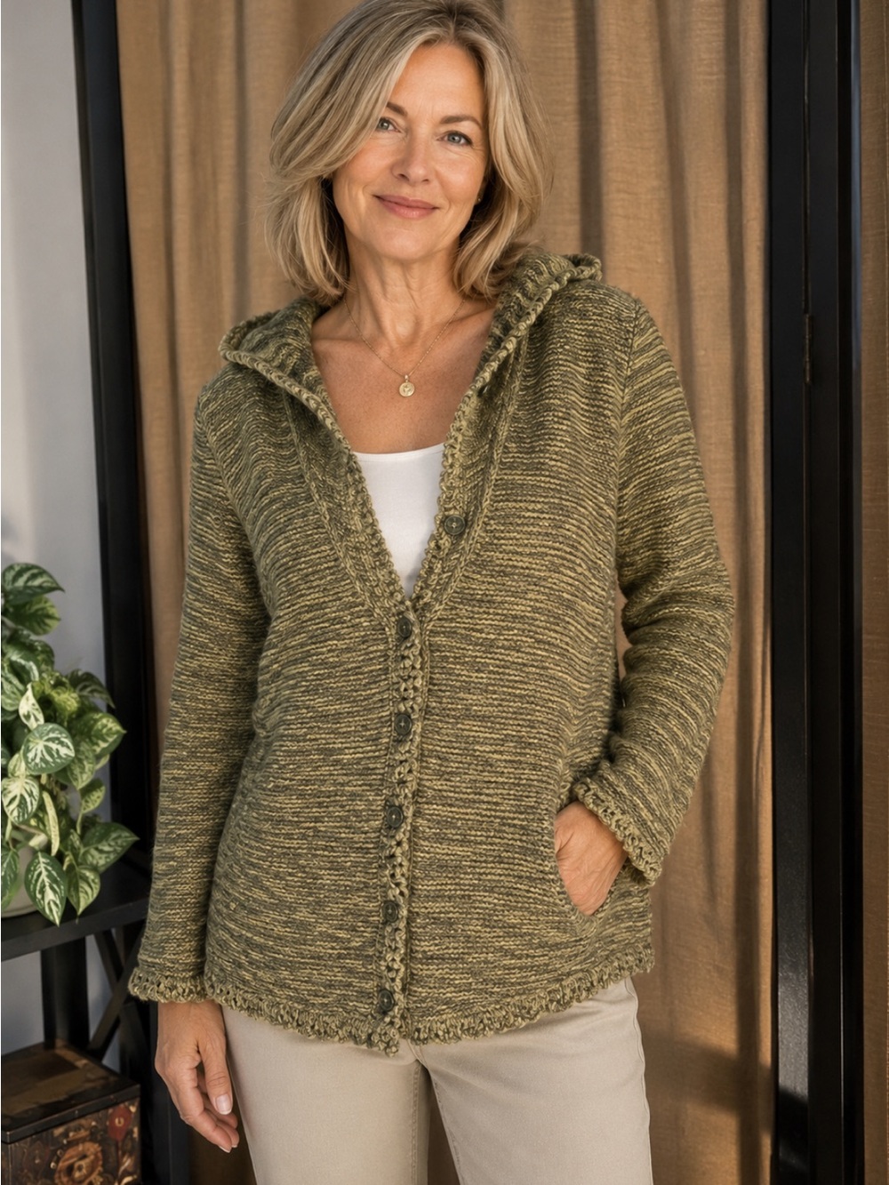 CJ Banks Green Button Up Cardigan Sweater